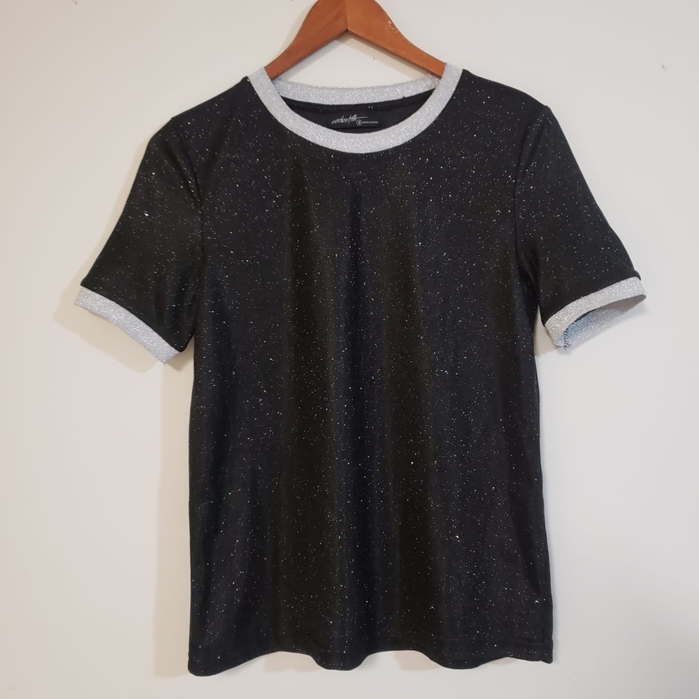 Ontwelvth glitter black silver short sleeve crew neck t-shirt